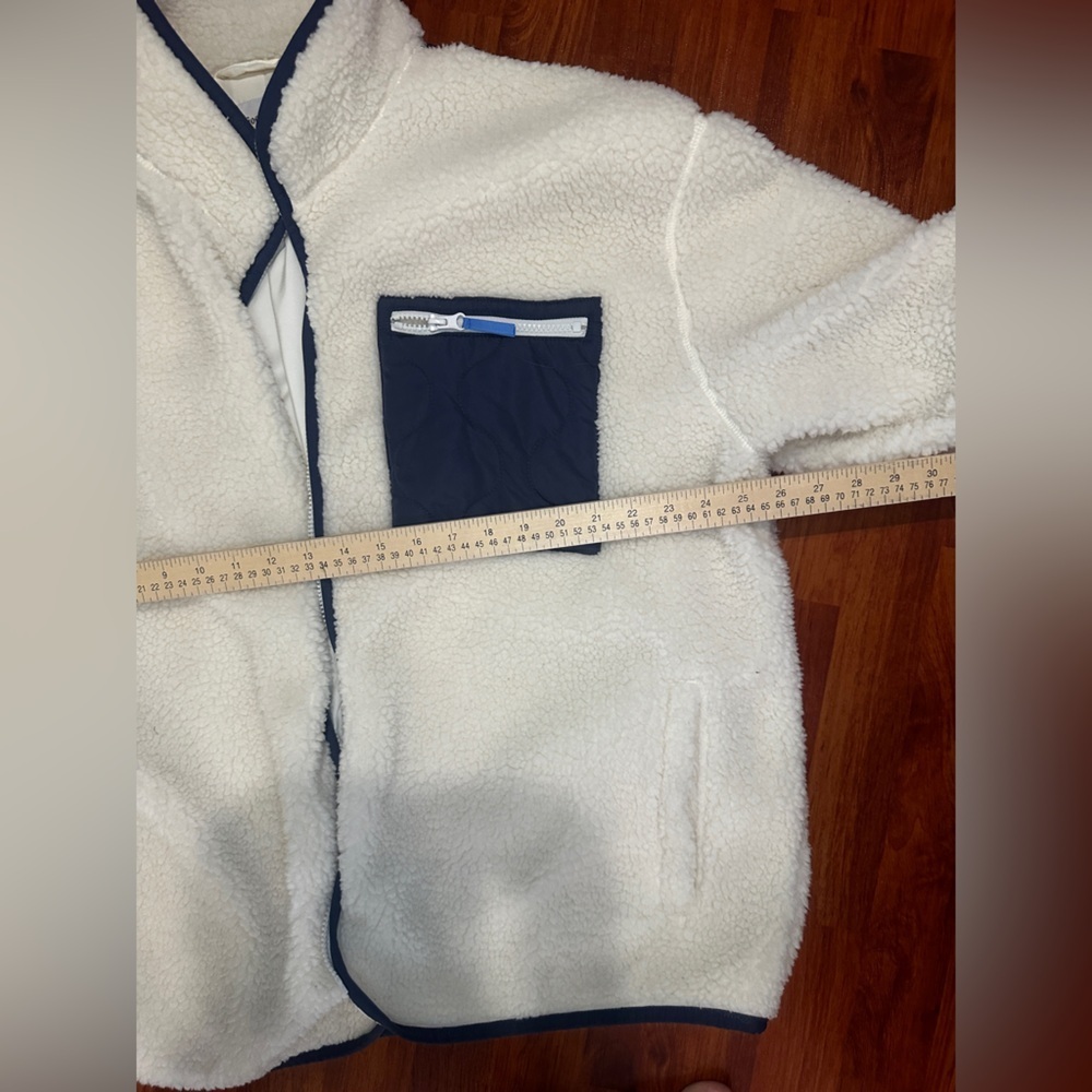 Goodfellow & Co Cream Sherpa Jacket with Navy Blue Pocket unisex XXL - Picture 10 of 12
